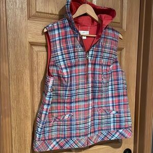CJ Banks Reversible Plaid Hooded Vest